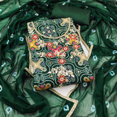 Dark green Bandhani printed Cotton Unstitched suit set